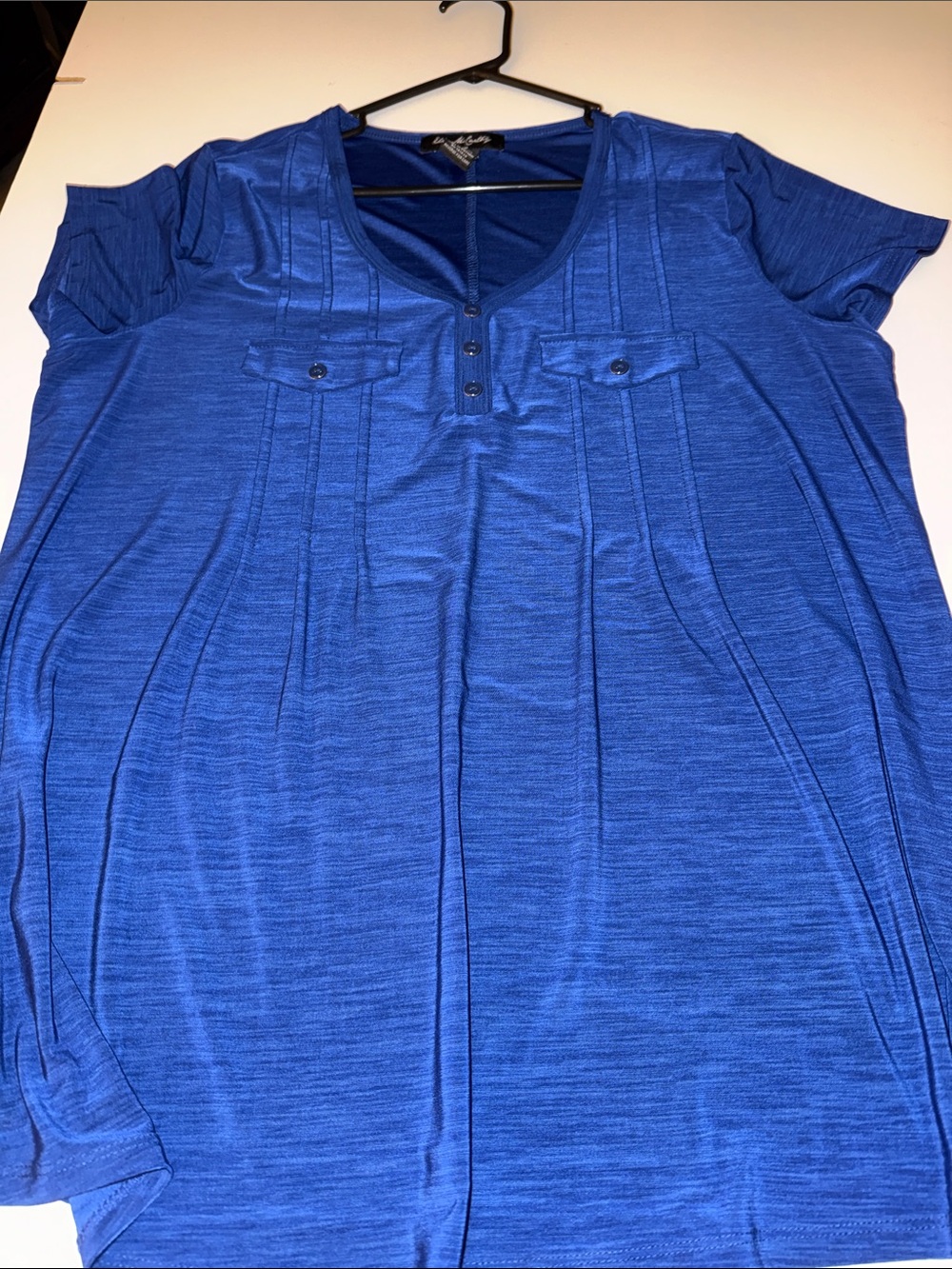 V-Neck Royal Blue Short Sleeve Top with Button Detail